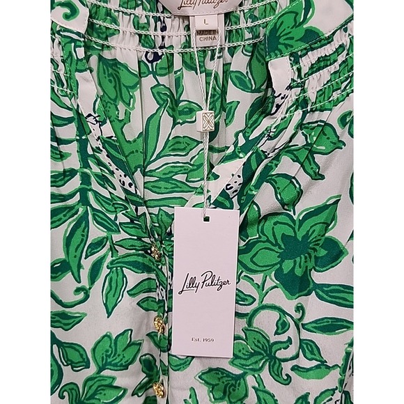NWT Lily Pulitzer Elsa Silk Top Womens L Floral Print Leaf Green 100% Silk Tunic - Picture 6 of 13